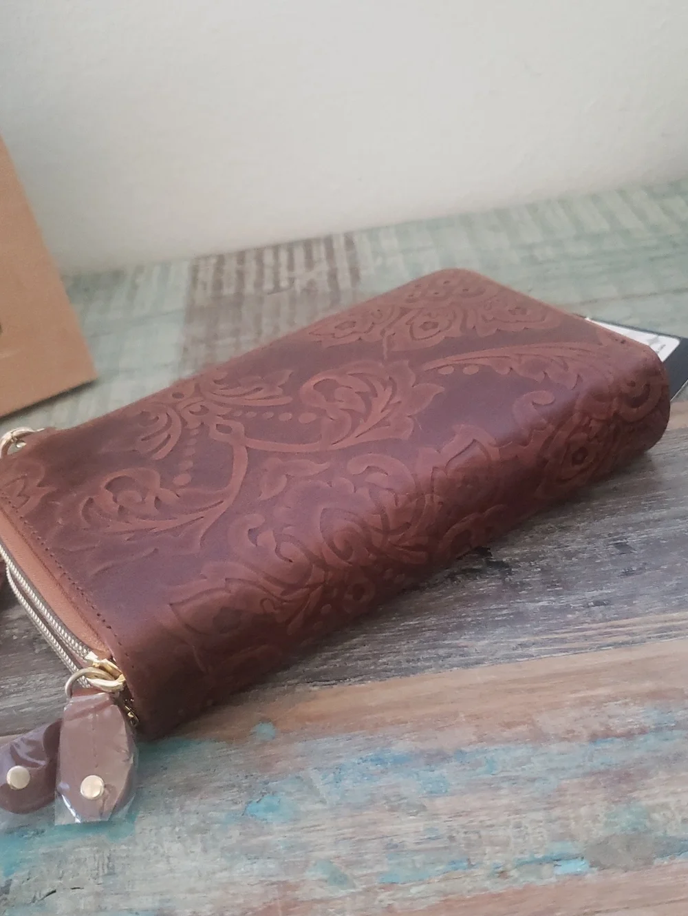 Julia Buxton Tooled Leather Clutch